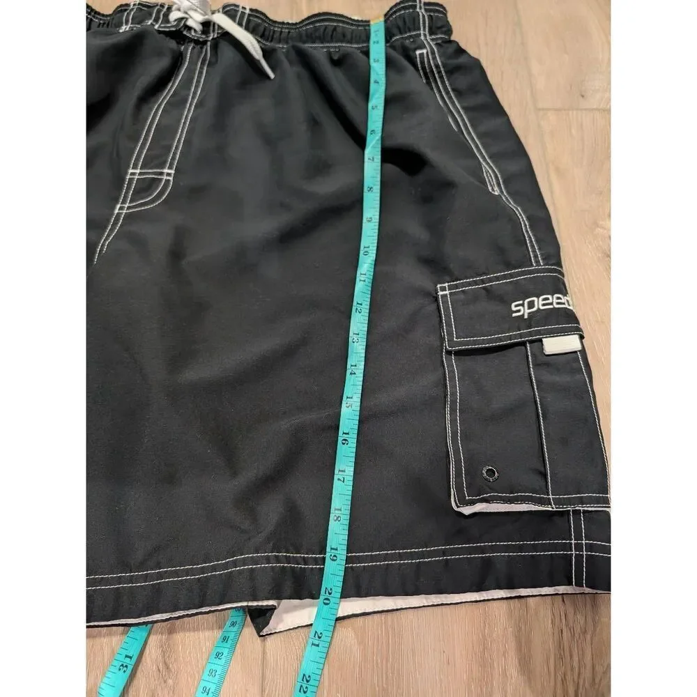 Speedo Men's Marina Volley Swim Trunk Black Cargo Pockets Sz XXL EUC